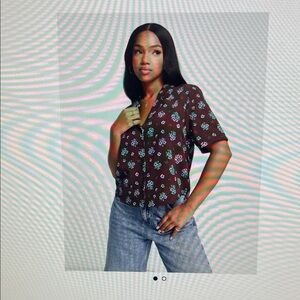 Monki short sleeve blouse in brown floral print